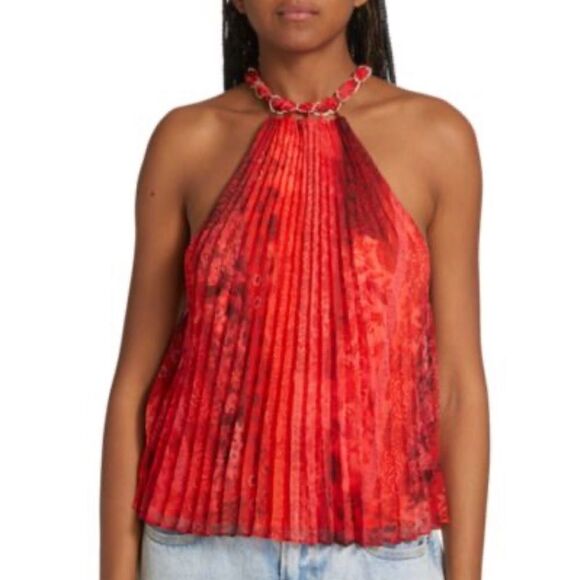 ALICE + Olivia Holiday Halter Top Chaineck Pleated vibrant Md fits Sm-Lg NWT - Picture 6 of 17